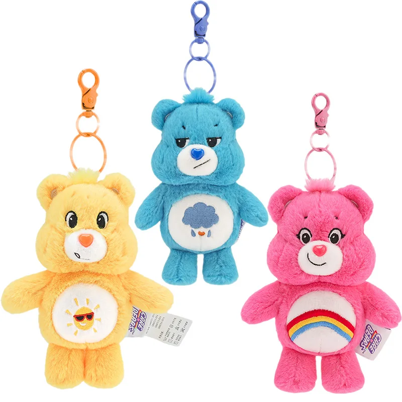 Sanrio Plush Keychain Carebears Rainbow Bear Anime Character, Backpack Pendant with Sound Doll Christmas Birthday Gift