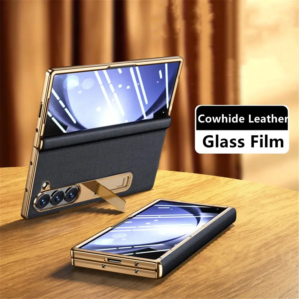 プレミアム牛革レザーブラケットフリップケース Samsung Galaxy Z Fold7 6 ヒンジカバー用