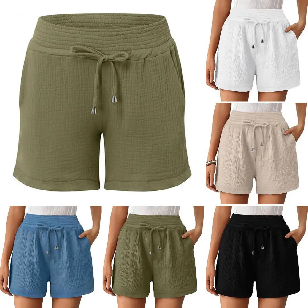 

Women Elastic Waist Shorts Versatile Women's Drawstring Shorts Comfortable High Waist Side Pockets A-line Fit for Casual Daily