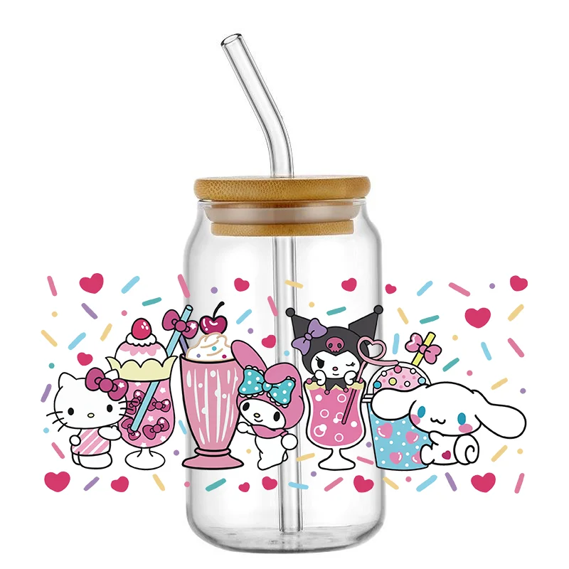 Miniso UV DTF Transfer Sticker hello cat design For The 16oz Libbey Glasses Wraps Cup Can Kuromi Pattern DIY Waterproof