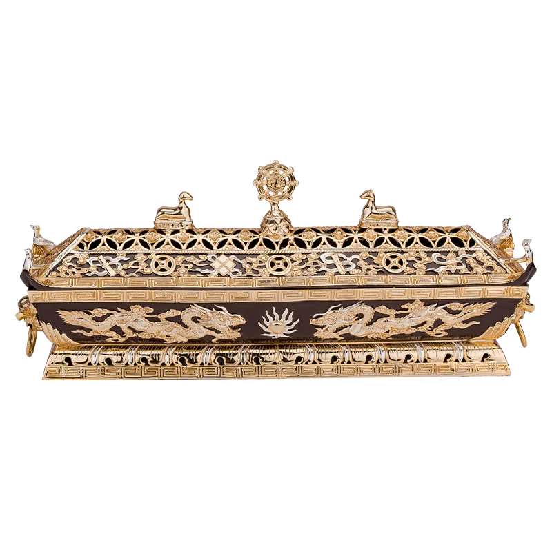 

Sanmantuo pure copper gilt gold eight auspicious double deer Falun incense lying incense burner Tibetan incense burner