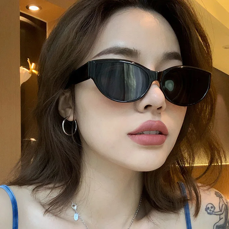 Fashion Cat Eye Sunglasses Women Hip-hop Oval Designer Black Glasses Sun Glasses for Female Mirror UV400 Eyewear Shades De Sol