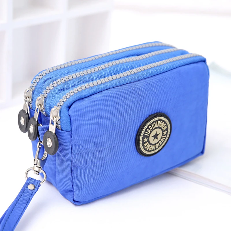 New Dropshipping Coin Cosmetic Women Small Wallet Washer Wrinkle Fabric Phone Purse Three Zippers Portable Make Up Bag 18 Colors