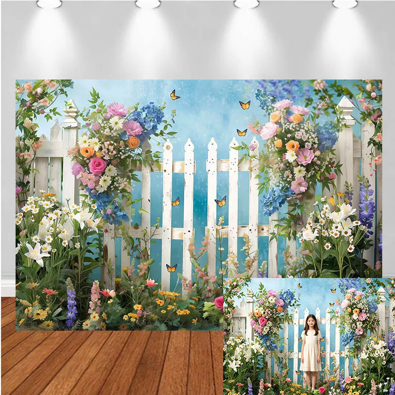 

LS Photography Background Rustic Style Fence Flower Decor Birthday Wedding Cake Smash Kids Adult Portrait Photo Backdrop Studio