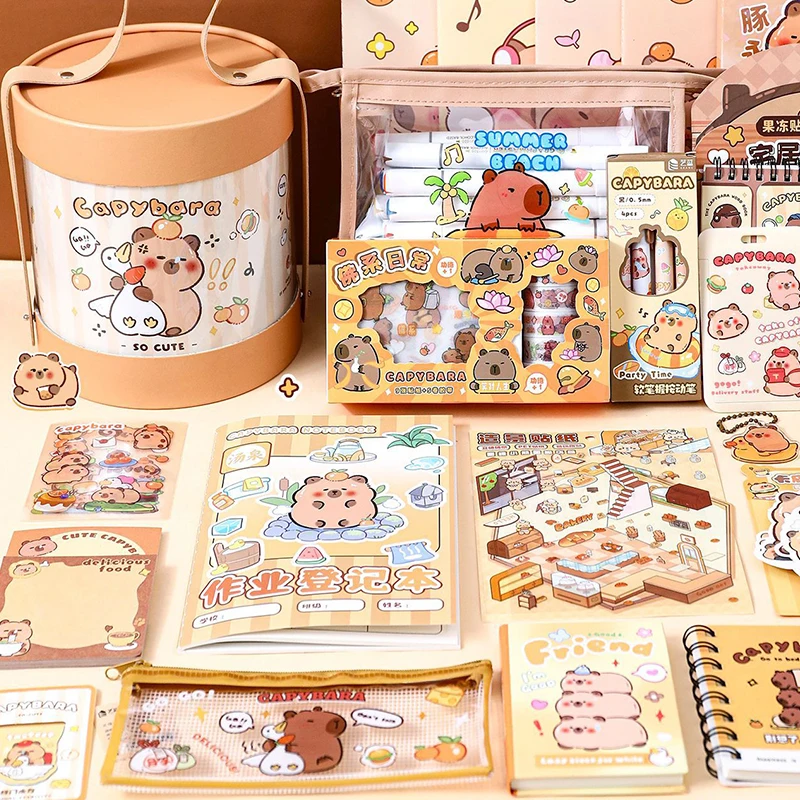 1Set Large Capacity Gift Box Cartoon Capybara Stationery Set Cute Student Stationery Set Portable Abundant Student Prize Gifts