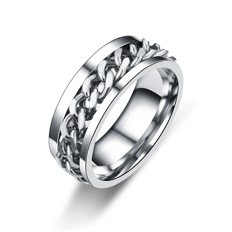 Titanium Steel Rotatable Chain Rings for Women Men Spinner Decompression Multifunctional Chain Ring Bottle Opener Ring Jewelry
