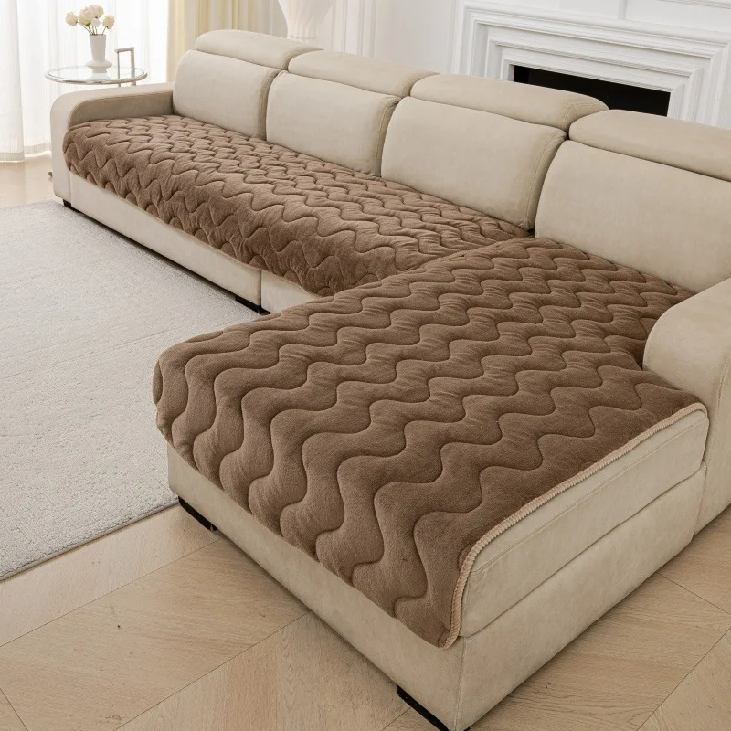 2026 New Plush Sofa Cushion Four-season Universal Milk Plush Combination Sofa Cover Special Non-slip Seat Cushion Solid Color