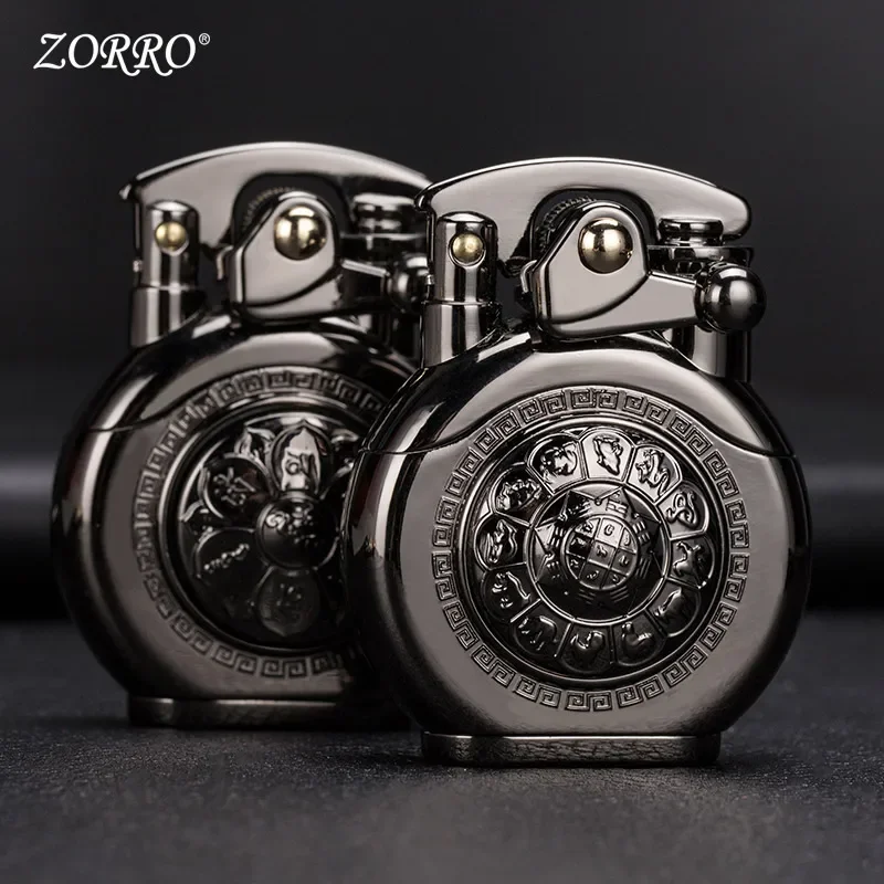 Zorro New Unusual Windproof Kerosene Lighter Can Play Turntable Rocker Arm Automatic Ignition Gasoline Lighter Men\'s Gift