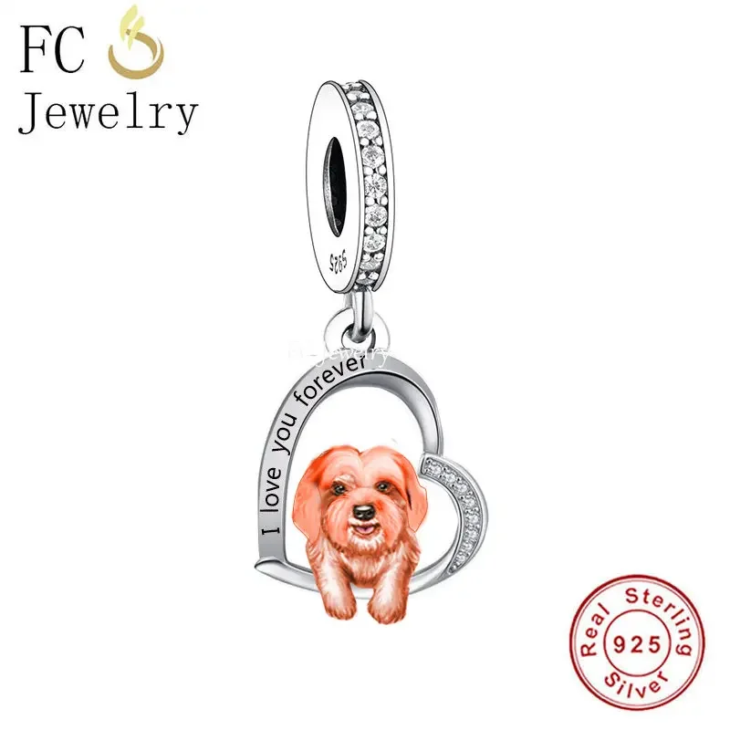 FC Jewelry Fit Original Charm Bracelet, plata 925, Sweet Puppy, Yorkshire, Schnauzer, Pomerania Dog Bead para hacer, Berloque para mujer