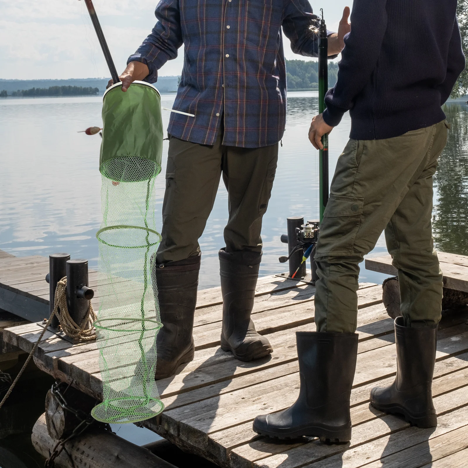 1pc Premium Round Folding Fish Mesh Basket Durable Fish Catching Container For Pond River Boat Fishing Landing Mesh