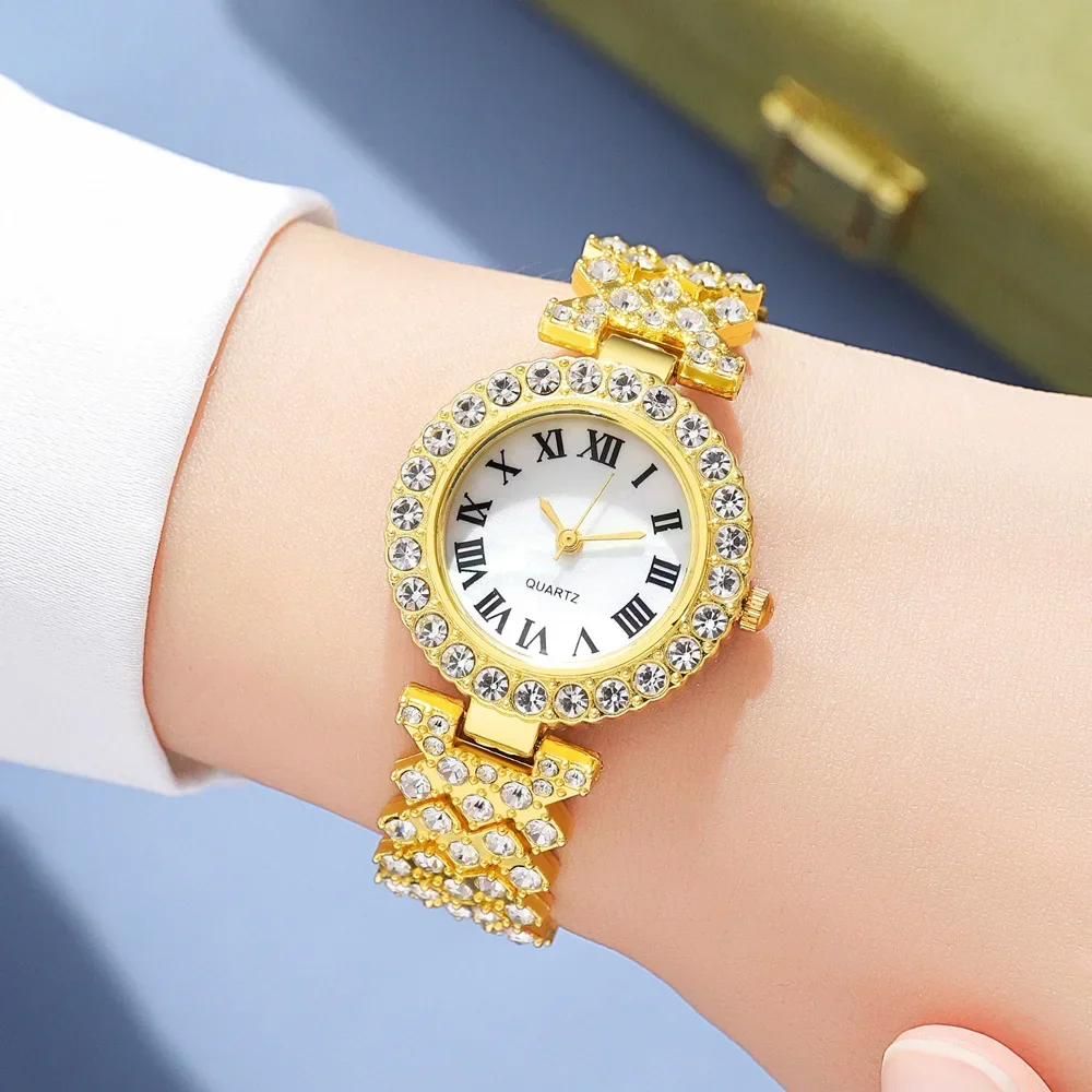 5PCS Set Watch Women Ring Necklace Earrings Rhinestone Fashion Wristwatch Female Casual Ladies Watches Bracelet Set Clock Reloj