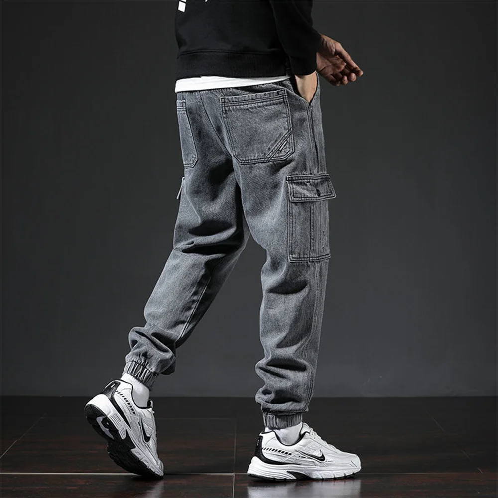 Spring Summer Black Blue Cargo Jeans Men Streetwear Denim Jogger Pants Men Baggy Harem Jean Trousers Harem Jean Trousers