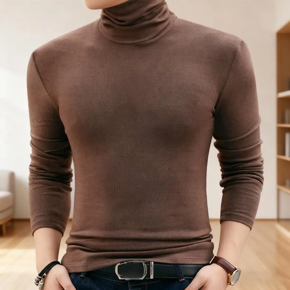 Men Thick Gauge Knit Turtleneck Top Thermal Retention Chunky Long Sleeve Wind Resistant Cold Weather Plush Lined Base Shirt