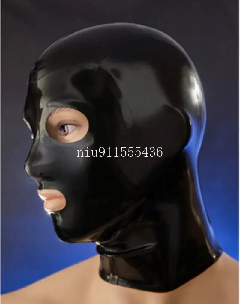 

Handmade Black Latex Hoods Mask with Open Eyes&Mouth Cosplay Latex Mask Custom Made for Men
