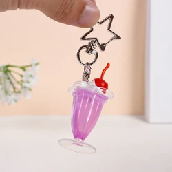 Cute 3D Ice Cream Star Keychain For Phone Case Simulated Food Fruit Dessert Cake Cup Key Chain Bag Pendant Gift For Women Girls