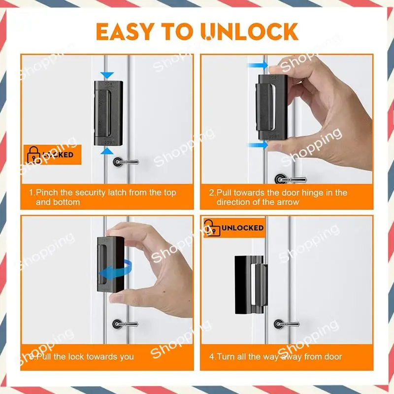 

M20K 2Pack Home Security Door Reinforcement Lock Security Door Locks Home Prevent Unauthorized Entry Forkids Safety Black