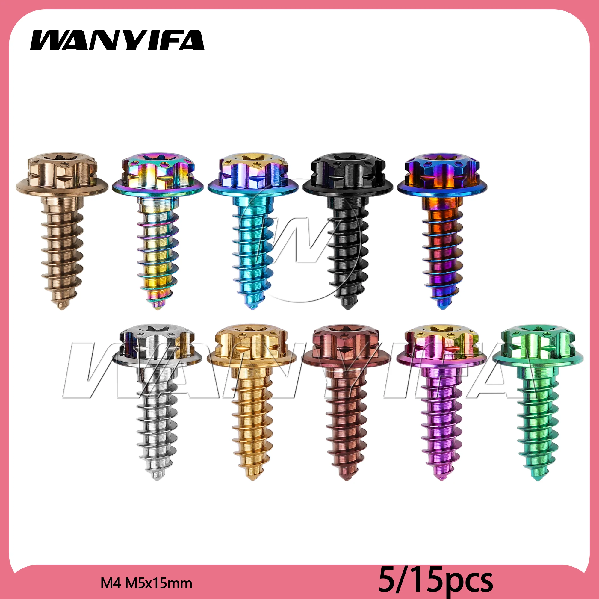 Wanyifa Titanium Alloy M4x15mm/M5x15mm Self-Tapping Screws with Small Flange and Torx Head  Fastener for Motorcycle Modification