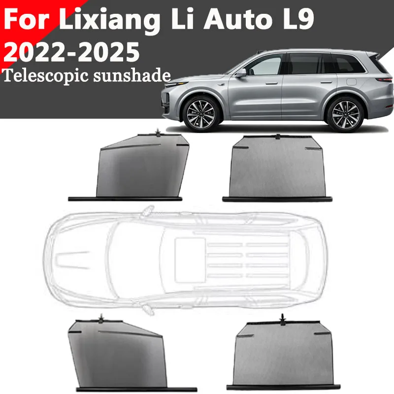 For Lixiang Li Auto L9 2022-2025 Car Telescopic Sunshade Side Window Curtain Sun UV Protection Retractable Visor Auto Accessory