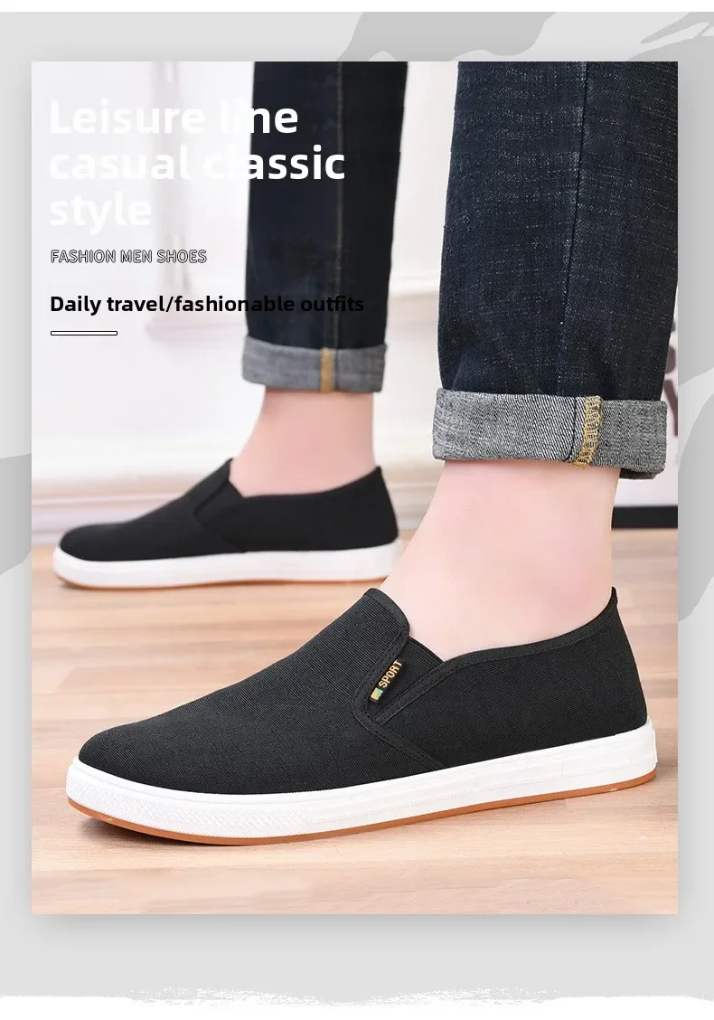 Herren Canvas Slip-On Schuhe, Lässige Loafer, Rutschfeste Gummisohle, Leichte Atmungsaktive Flache Schuhe, Alltagsschuhe, Bequeme Freizeitschuhe – Detail 2