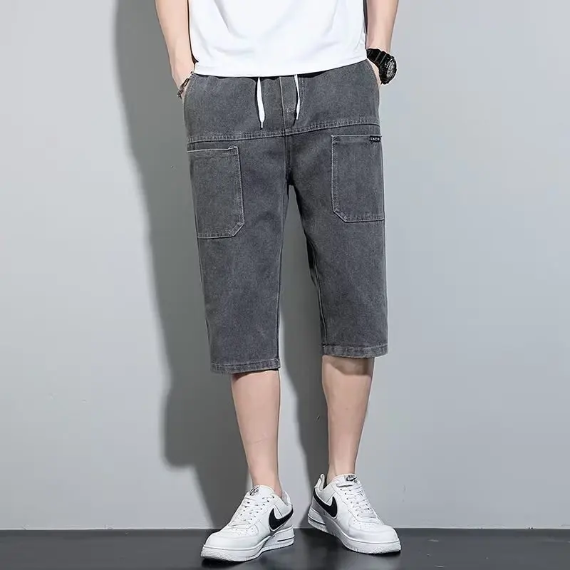 Jeans Men Summer Vintage Fashion Youthful Pockets Daily Sporty Washed All-match Drawstring Breathable Charming Straight Trousers