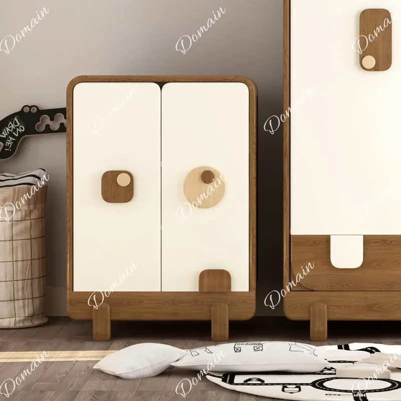 Q yI Solid wood double door wardrobe cartoon creative storage cabinet opposite door small wardrobe  bedroom wardrobe locker