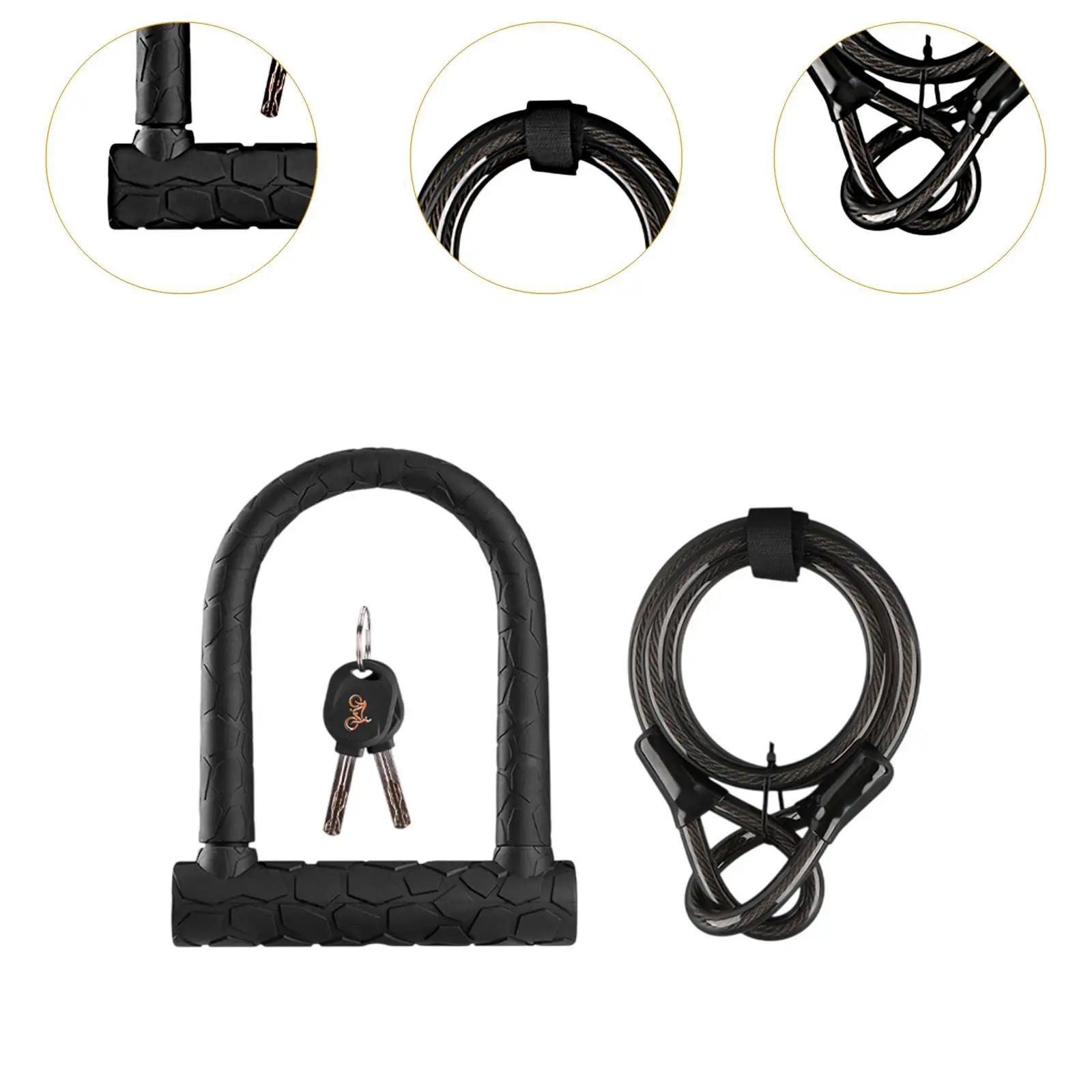 قفل U للدراجة متعدد الأغراض مقاوم للخدش وسهل الاستخدام مع كابل أمان 3.94 قدم للدراجات الجبلية والدراجات الكهربائية ودراجات الطرق #5