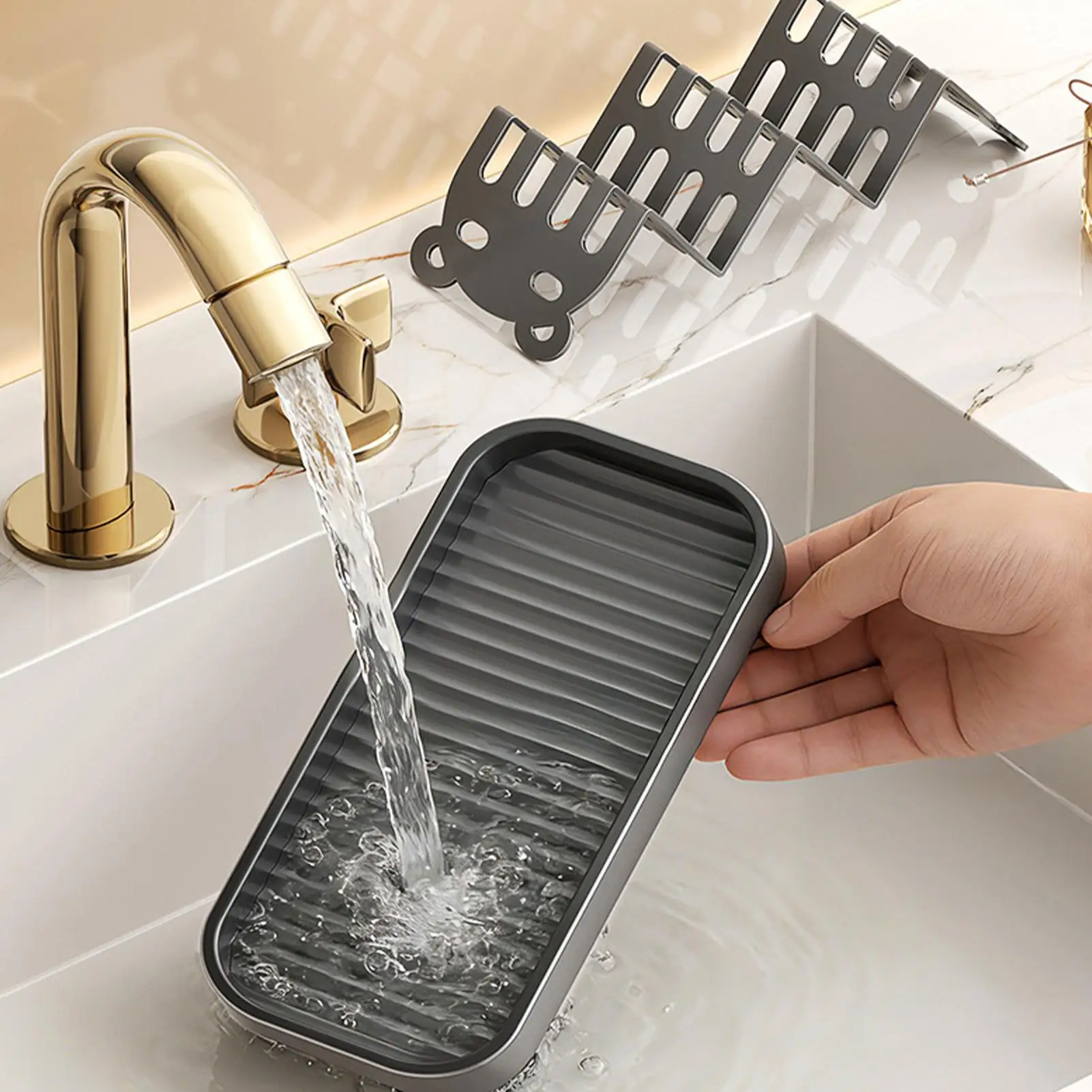 

Soap Dish For Shower With Drip Tray Waterproof Modern Storage Decorative Bathroom Soap Holder For Home Bathroom Kitchen Sink
