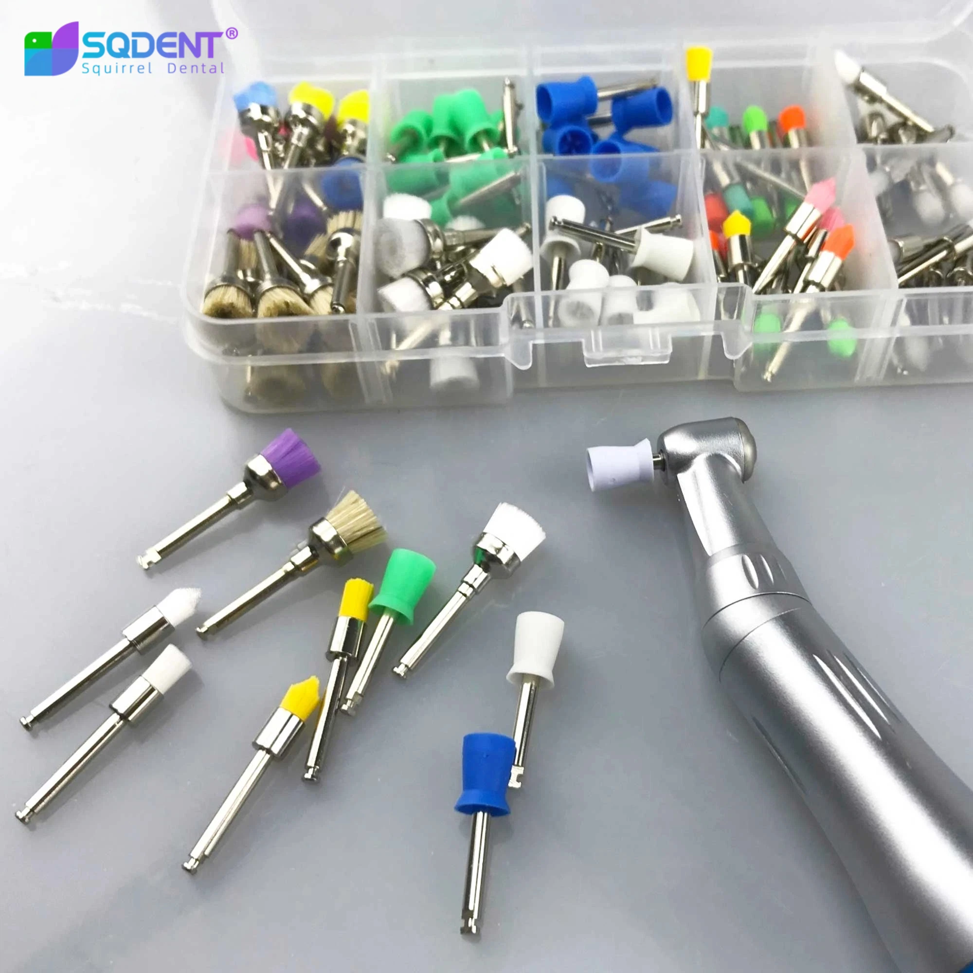 100pcs Dental Prophy Polishing Brush Flat and Tapered Polisher Bowl Nylon Teeth Whitening Material Dental Polish brush set