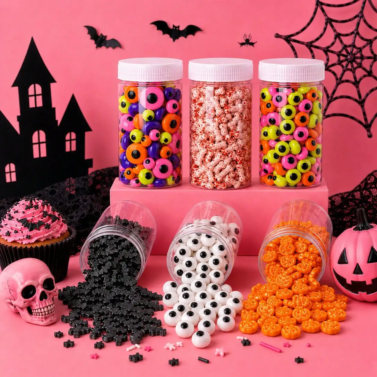 85g Gemischte Halloween-Zuckerstreusel in Form von Bonbons, Augäpfeln, Knochen, Kürbissen und Fledermäusen für Kuchen, Cupcakes, Schokolade und Backdekorationen