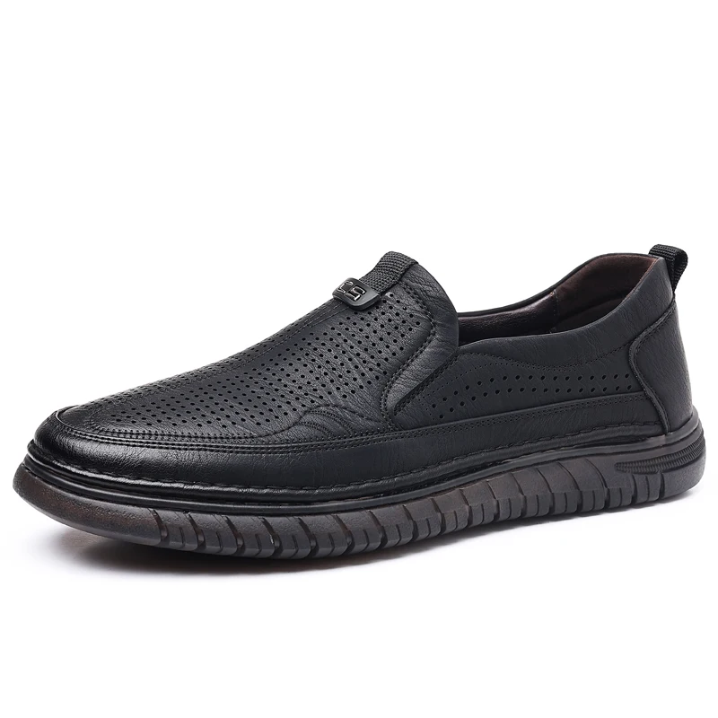 New 2024 Mesh Breathable Leather Men Shoes Summer Slip On Loafers Men Casual Leather Shoes Soft Flats Hot Sale Driving Shoes