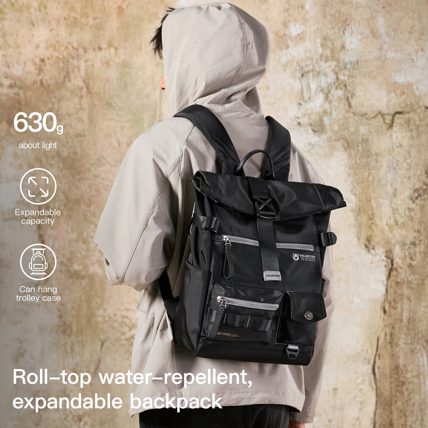 VOLUNTEER Travel Laptop Waterproof Backpack for Men Women Camping Hiking Business School Bag Casual Fashion Daypack Man 1868-01