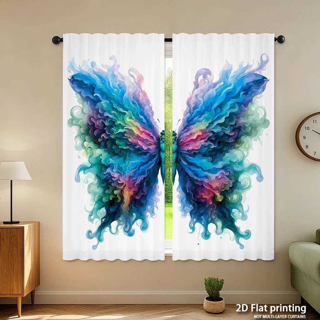 2-piece set of high-definition digital printed curtainsColorfulFlowingButterflyArtStyleForRodCurtainsHome decoration style