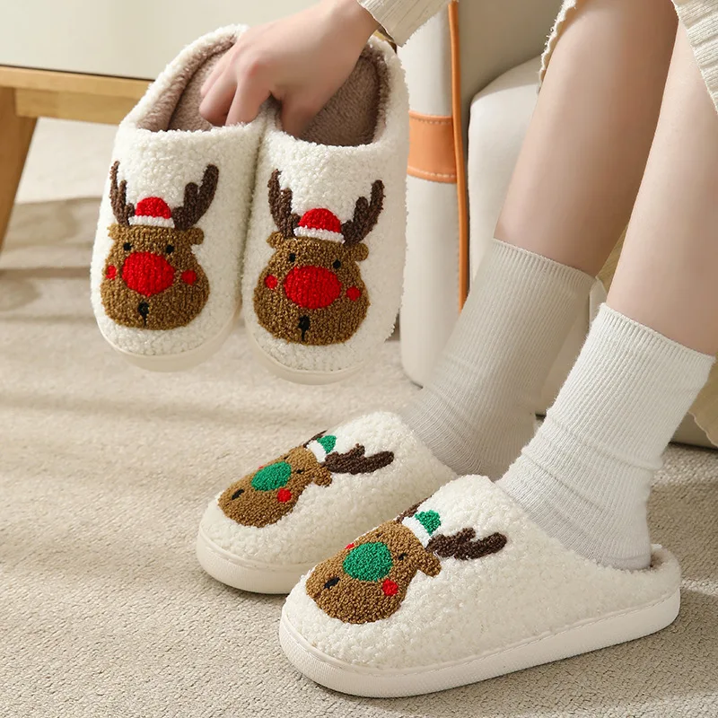 24 year new Christmas tree ladies' and men's home slippers, unisex autumn and winter slippers Christmas Elk Cotton Slippers