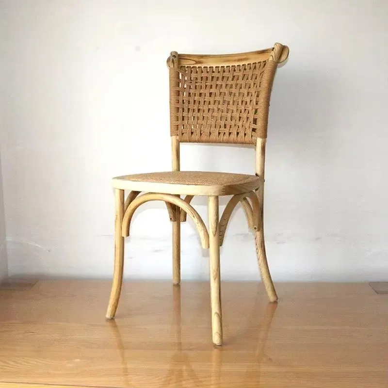 Solid Oak High Back Dining Chair Vineyard Wood Rattan Woven Scandinavian Style for Home Office Gym Wedding Event Vintage
