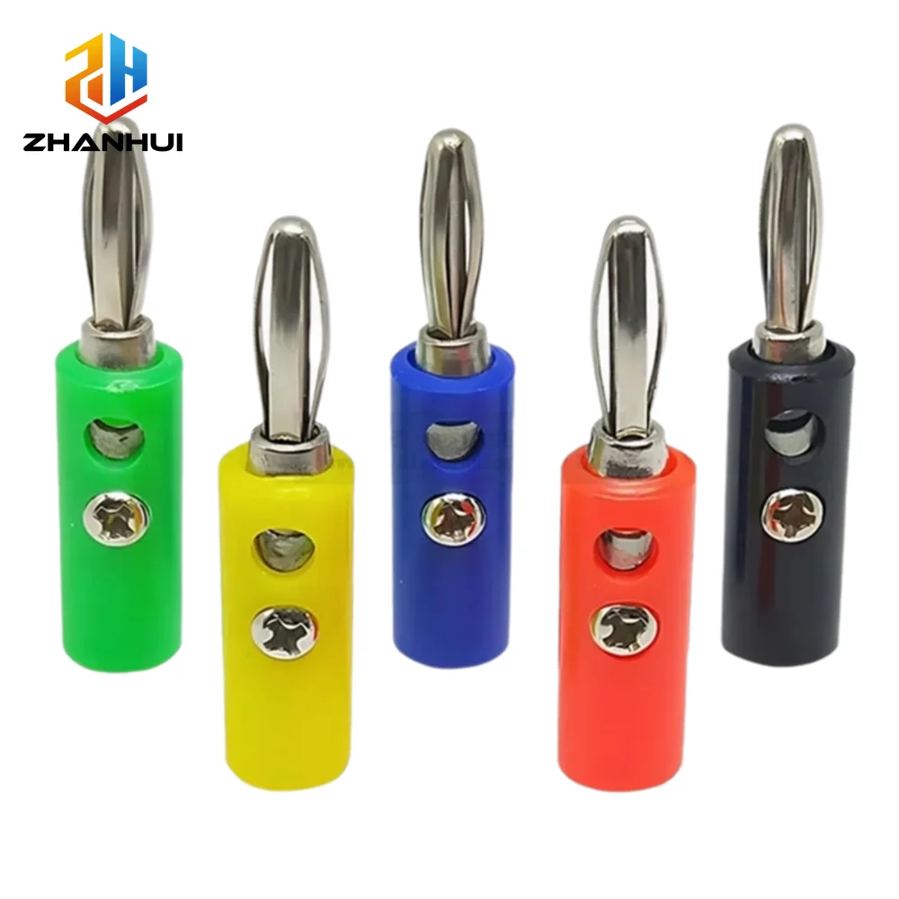 5Pcs 4mm Banana Plug Connector Audio Speaker Adapter DIY Test Screw Type Banana Plugs Connectors Black Red Green Blue Yellow