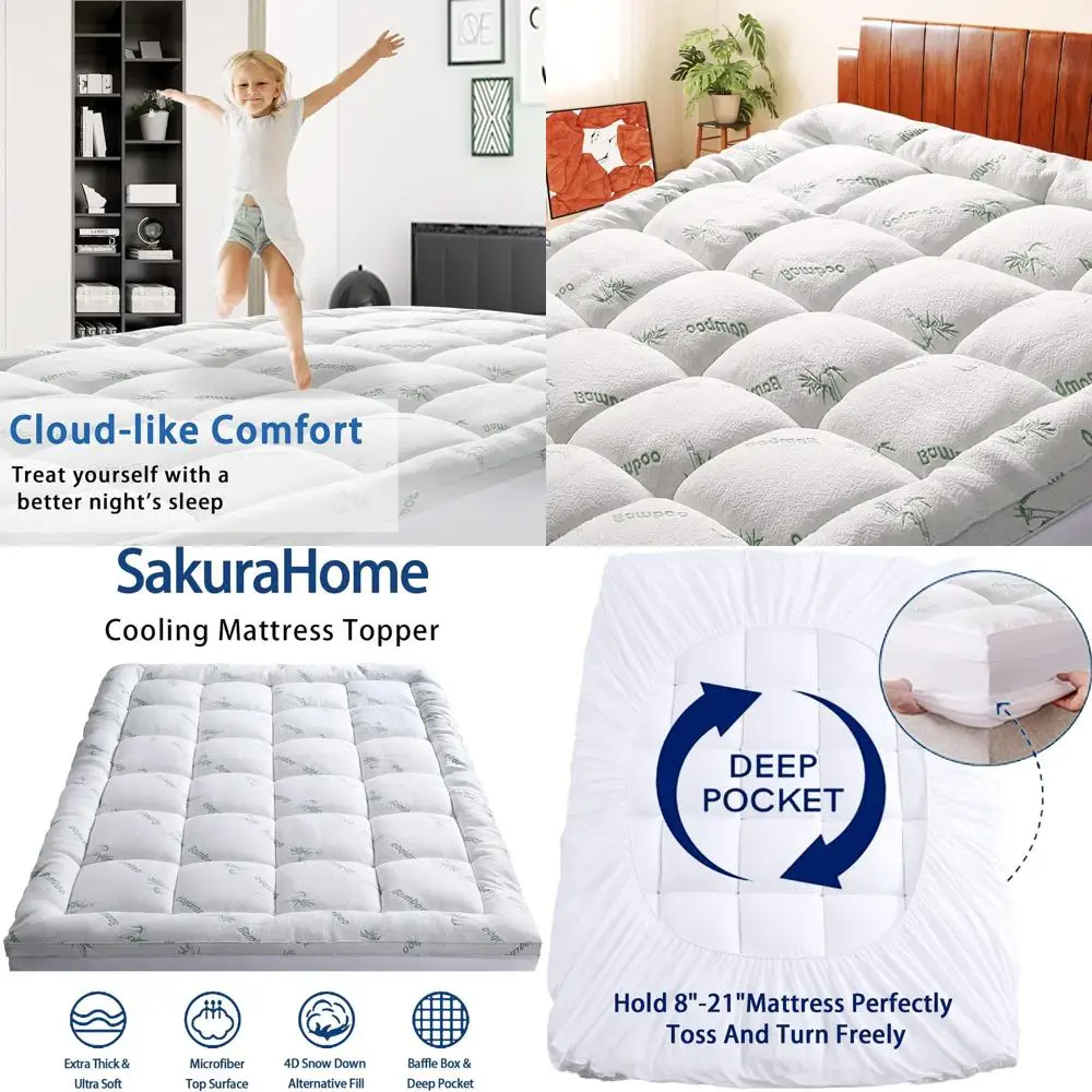 

Mattress Topper RV King Size, Cooling Extra Thick Breathable Viscose Made from Bamboo Mattress pad, Soft Quilted Fitted Mattress