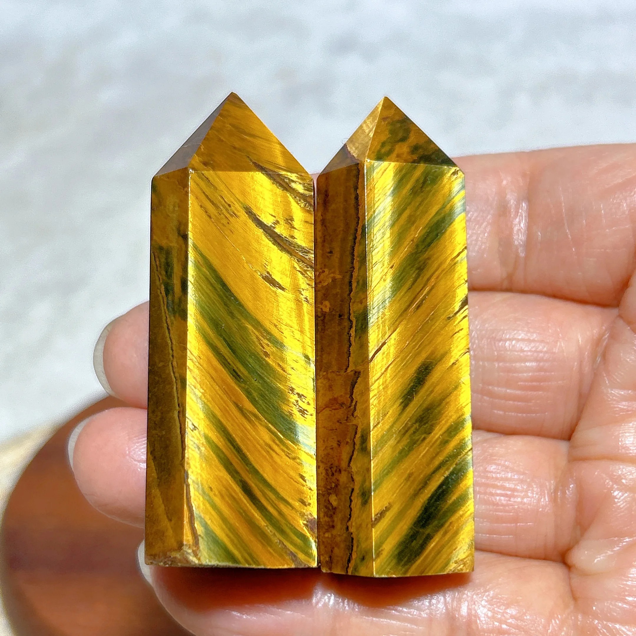 Natural Crystal Blue Golden Flashy Tiger Eye Tower Healing Gemstone Mineral Energy Reiki Home