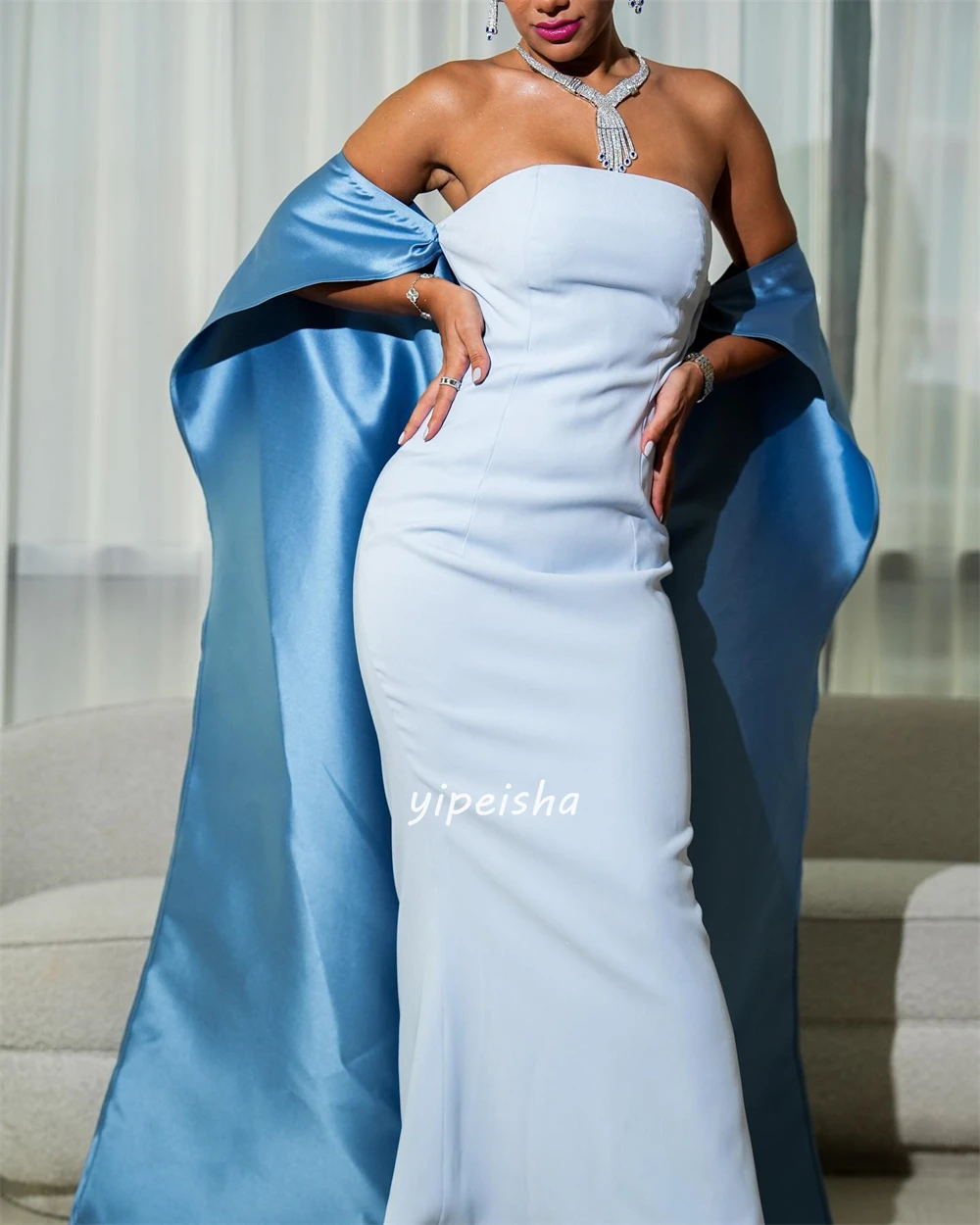 Modern Style Jersey Ruffle Straight Off-the-shoulder Midi Dresses Evening Dresses High Quality Exquisite Matching Fashion Sexy