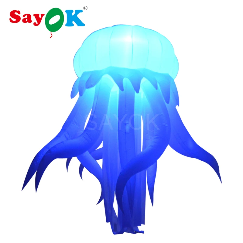 Giant Inflatable Led Decoration Hanging Jellyfish Glowing With 16 Colors 11.48-feet For Home Bar Wedding Party Stage Decorations