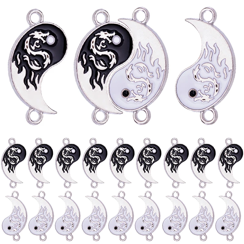 10Pcs 25*13MM Black White Enamel Yin Yang Eight Trigrams Charm For DIY Decoration Earrings Necklace Fashion Jewelry Accessories