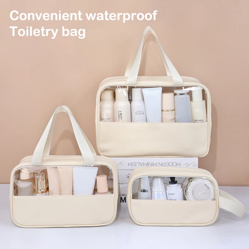 Bolsa de maquillaje portátil impermeable para mujer, bolsas de cosméticos de almacenamiento, bolsa de viaje translúcida, estuche organizador de maquillaje