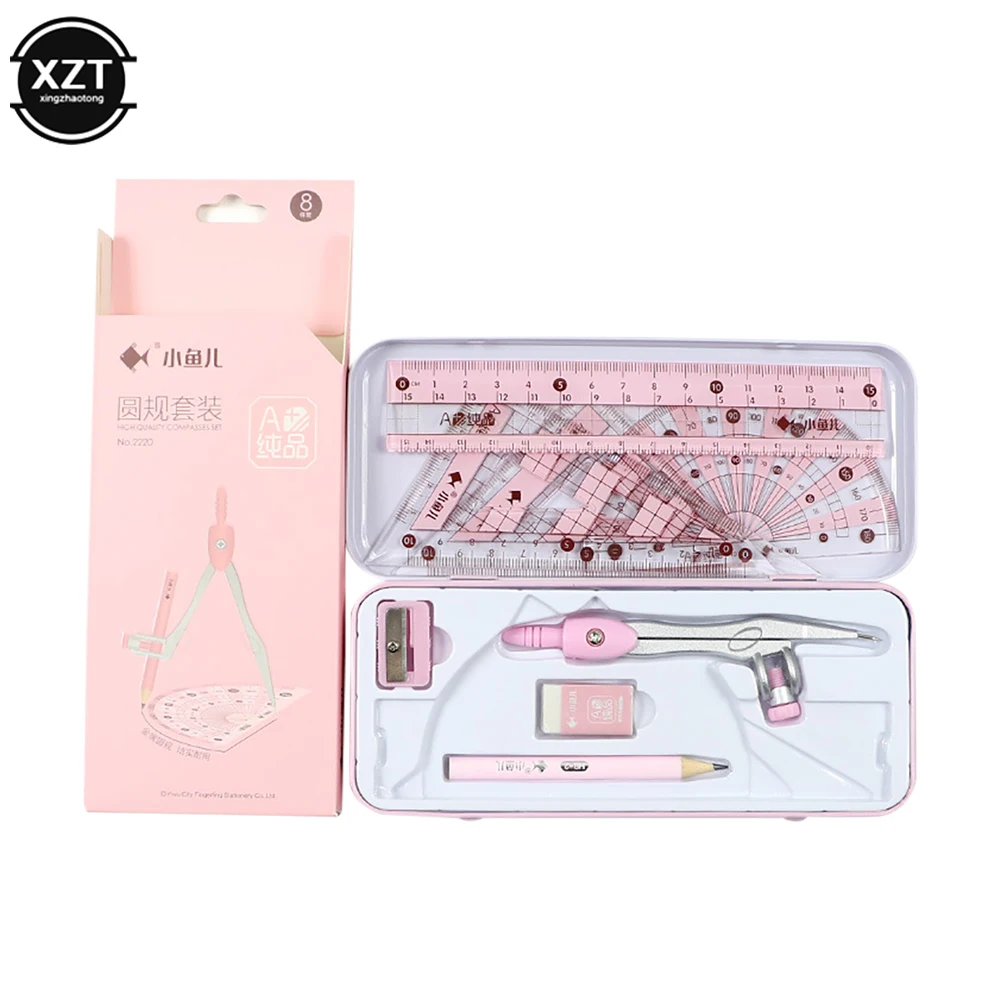 8Pcs/Set Ruler Compass Pencil Set Geometry Maths Student Drawing Stationery Mathematical for Boy Girl Gift School Supplies