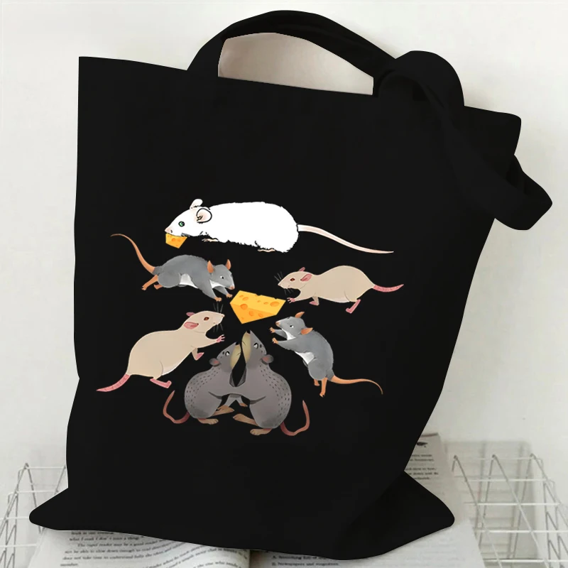 Rat Shopping Bags Women Harajuku Animal Rat Shoulder Bags Vintage Reusable Women Tote Bags Rat Scramble Cheese Women\'s Handbags