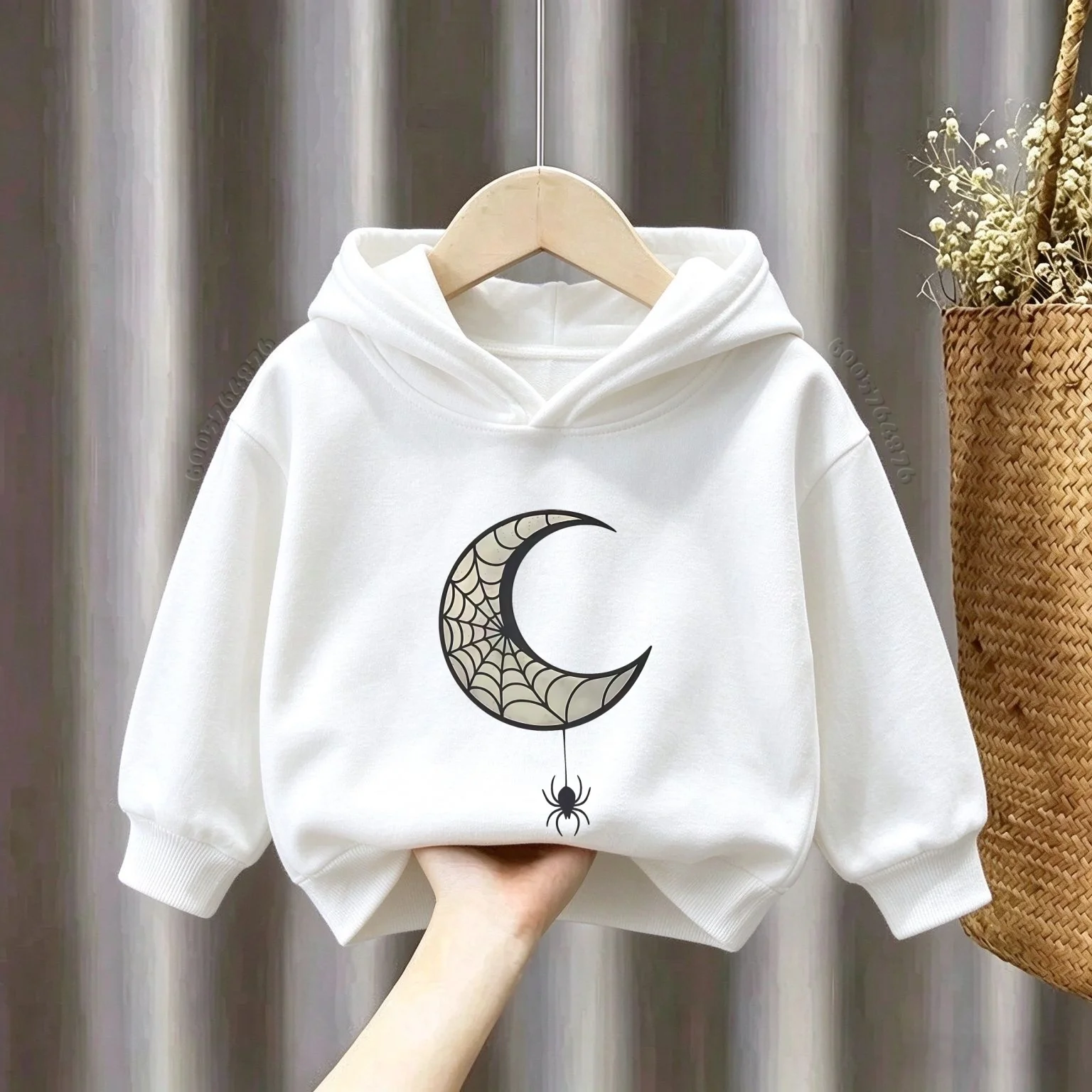 Latest model - Cool and stylish Kids Fleece Hoodie Moon Spider Halloween Graphic Warm Breathable Loose Sweatshirt