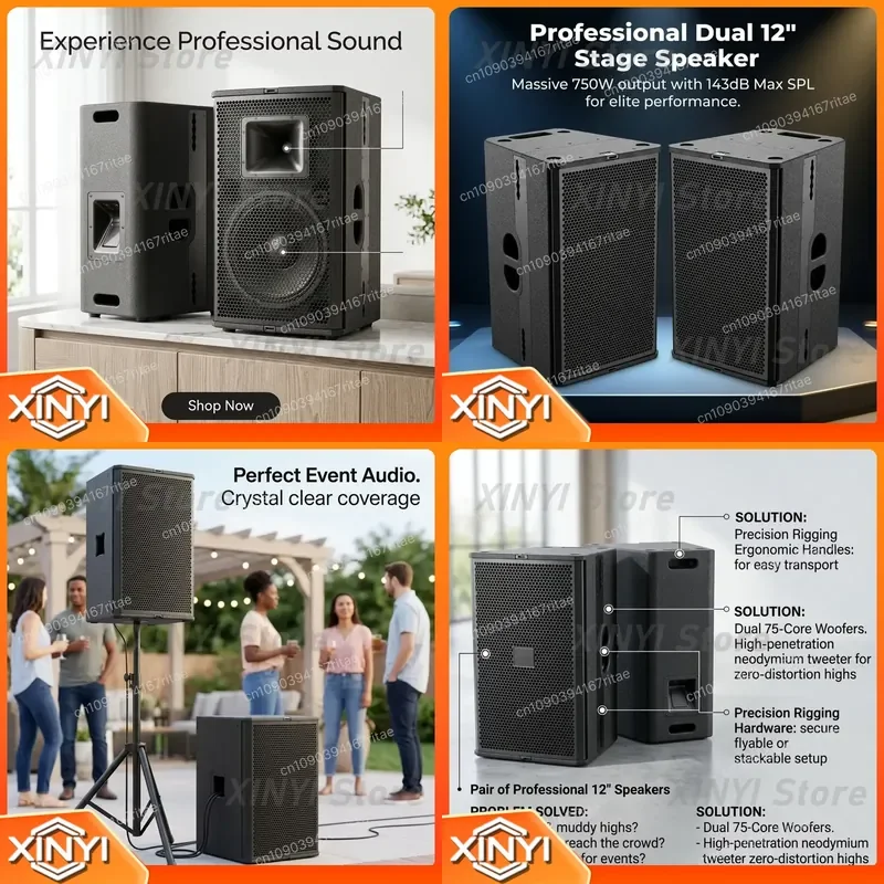 1 pcs Dual 12-inch speakers stage remote speakers long-range bar audio kits loading （Made in China）