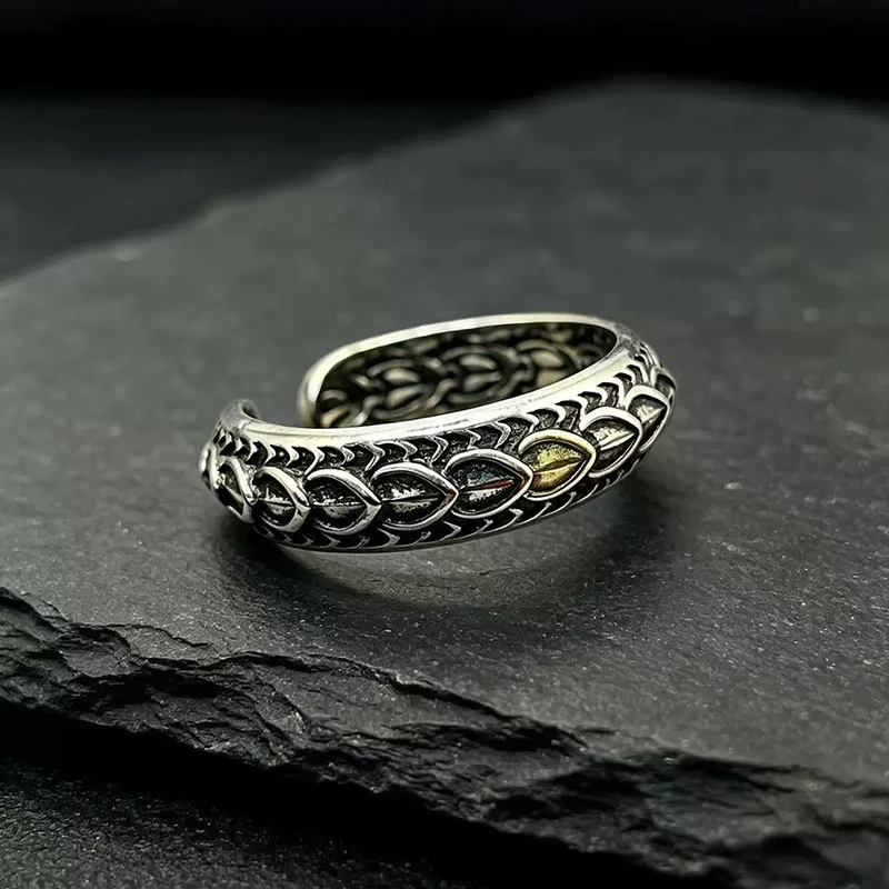 Unique Thai Silver Dragon Scale Ring Open Size Retro 3D Relief Rings For Men Jewelry Boyfriend Gift KOFSAC
