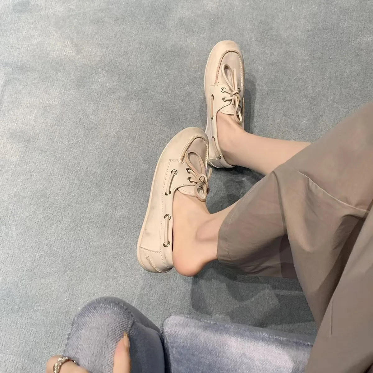 المرأة خمر المتعثرة موضة عادية كعب مسطح المتسكعون مع جلد الغنم وحيد المطاط تسولي الخريف الكبار الأحذية