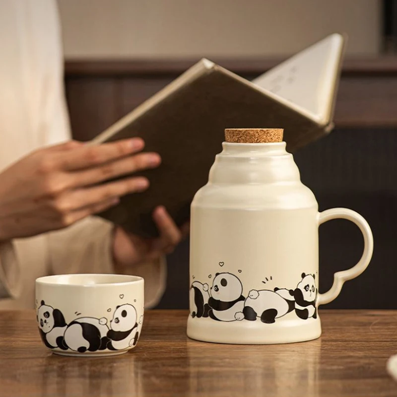 

550ml Panda mini warm pot with cover ceramic large capacity health tea pot home tea pot with tea cup tea set