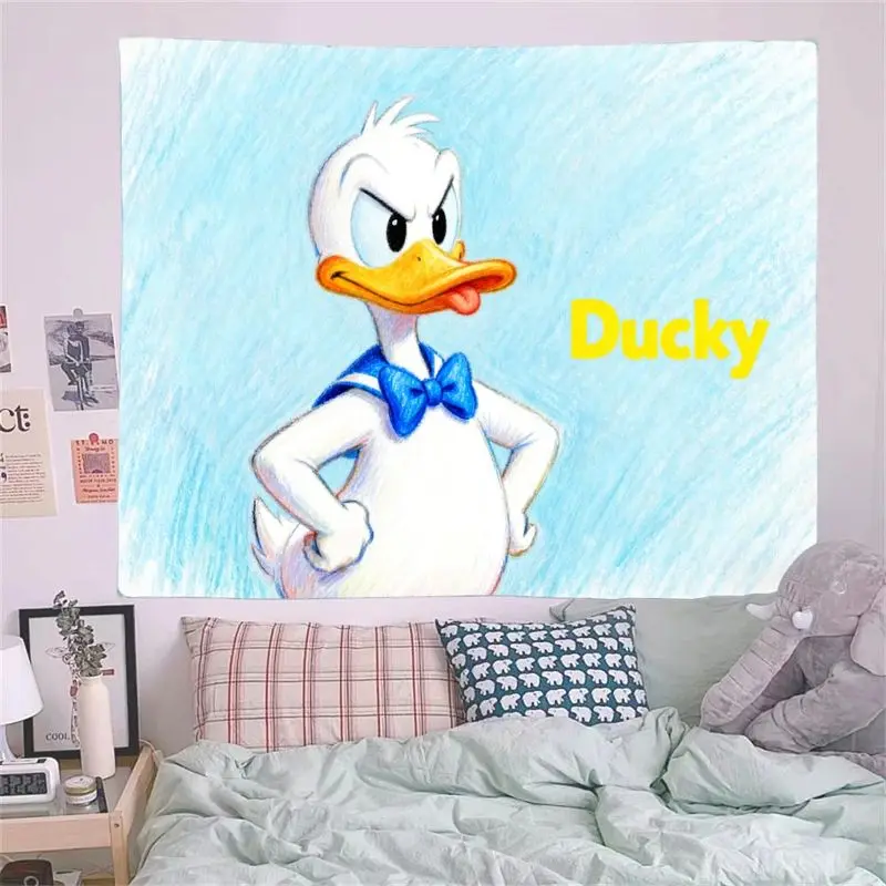 1 szt. Donald Duck Niezadowolony Wyraz Twarzy Niebieska Gobelinowa Tapeta Nowoczesna Poliestrowa Dekoracja Ścienna Salon Sypialnia Akademik Śmieszny Prezent dla Fanów Disneya.
