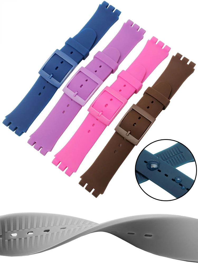 Watch Accessories for Swatch Waterproof Silicone Watch Band Men Women 17 19mm Sports Gb743 301 Concave-Convex Rubber Watch Strap